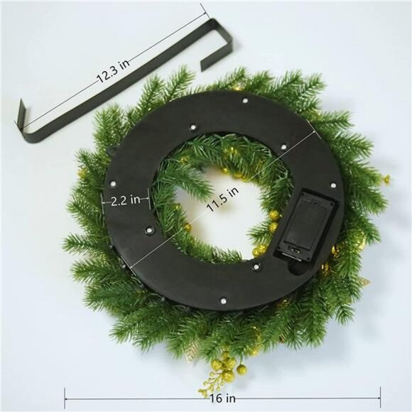 Christmas Wreath 16 Inches, with Metal Hanger, Timer, Christmas Decorations - Picture 1 of 7